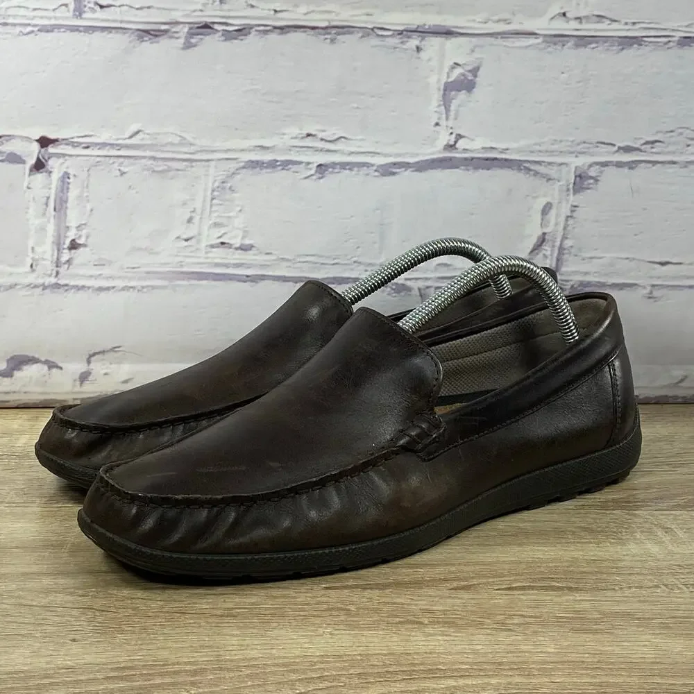 Ecco S Lite Brown Leather Driving Loafers Men's 42 US 8 Moc Toe Slip On Shoes